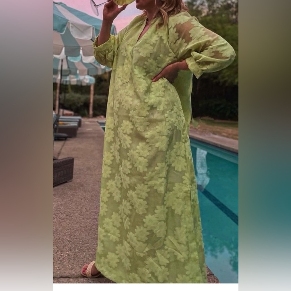 H&M Lime Green Floral Sheer Maxi Dress